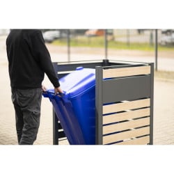 Habillage métallique pour poubelle Planum Westmann, 240 litres - Gris / aspect bois