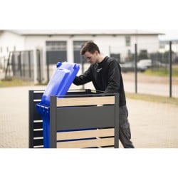 Habillage métallique pour poubelle Planum Westmann, 240 litres - Gris / aspect bois