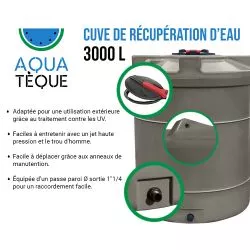 Cuve de stockage d’eau aérienne 3000 L, en PEHD gris beige Aquatèque