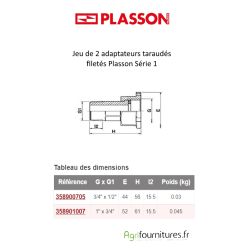 Jeu de 2 adaptateurs taraudés Filetés Plasson Série 1