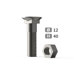 Boîte de 25 boulons à tête fraisée collet carré 40 mm, Ø 12 mm