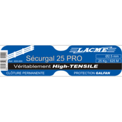 Fil acier galfan High-Tensile lisse Lacmé, clôture électrique Sécurgal 25 pro, Ø2,5 mm, Couronne 25 Kg, 625 m