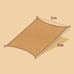 Toile d'ombrage naturelle en jute rectangulaire 2 x 3 m avec fixation