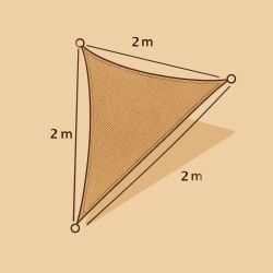 Toile d'ombrage naturelle en jute triangulaire 2 x 2 x 2 m avec fixation