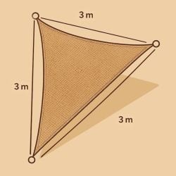 Toile d'ombrage naturelle en jute triangulaire 3 x 3 x 3 m avec fixation