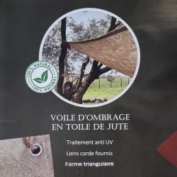 Toile d'ombrage naturelle en jute triangulaire 3 x 3 x 3 m avec fixation