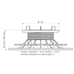 Plot Terrasse Dalle Réglable Hauteur 50-80 mm Gamme Essentiel Jouplast,  paquet de 11 unités