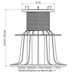Plot Terrasse Dalle Réglable Hauteur 140-230 mm Gamme Essentiel Jouplast,  paquet de 11 unités