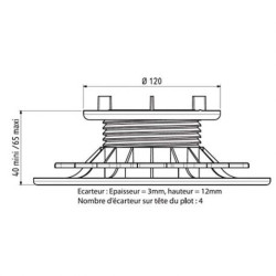 Plot Terrasse Bois ou Composite Réglable Hauteur 40-60 mm Gamme Essentiel Jouplast, paquet de 11 unités
