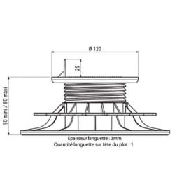 Plot Terrasse Bois ou Composite Réglable Hauteur 50-80 mm Gamme Essentiel Jouplast, paquet de 11 unités
