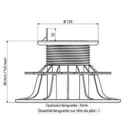 Plot Terrasse Bois ou Composite Réglable Hauteur 80-140 mm Gamme Essentiel Jouplast, paquet de 11 unités