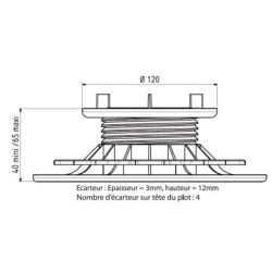 Plot Terrasse Dalle Réglable Hauteur 40-60 mm Gamme Essentiel Jouplast, paquet de 11 unités