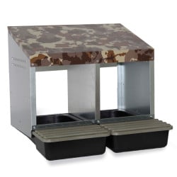 Nid pondoir poules 2 compartiments camouflage, fond plastique