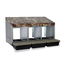 Nid pondoir poules 3 compartiments camouflage, fond plastique