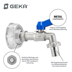 Kit GEKA plus adaptateur IBC, S60x6, a. vanne de déch. à bille, 3/4"
