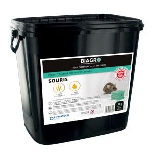Rodenticide souricide Professionnel BIAGRO® Bloc très appétent lieux humides, seau 5 kg
