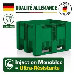 Caisse palette SB3 pleine PE verte 1200x1000x790mm 3 semelles - 610 L Craemer