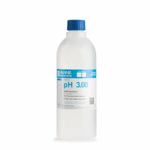 Solution tampon Hanna Instruments, pH 3,00 pH, certificat d'analyse, bouteille 500 ml
