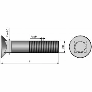 25 boulons (vis + écrou) Ø 10 mm, longueur 70 mm, tête fraisée - Pas 150