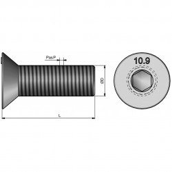 25 boulons (vis + écrou) Ø 20 mm, longueur 120 mm, tête fraisée - Pas 250